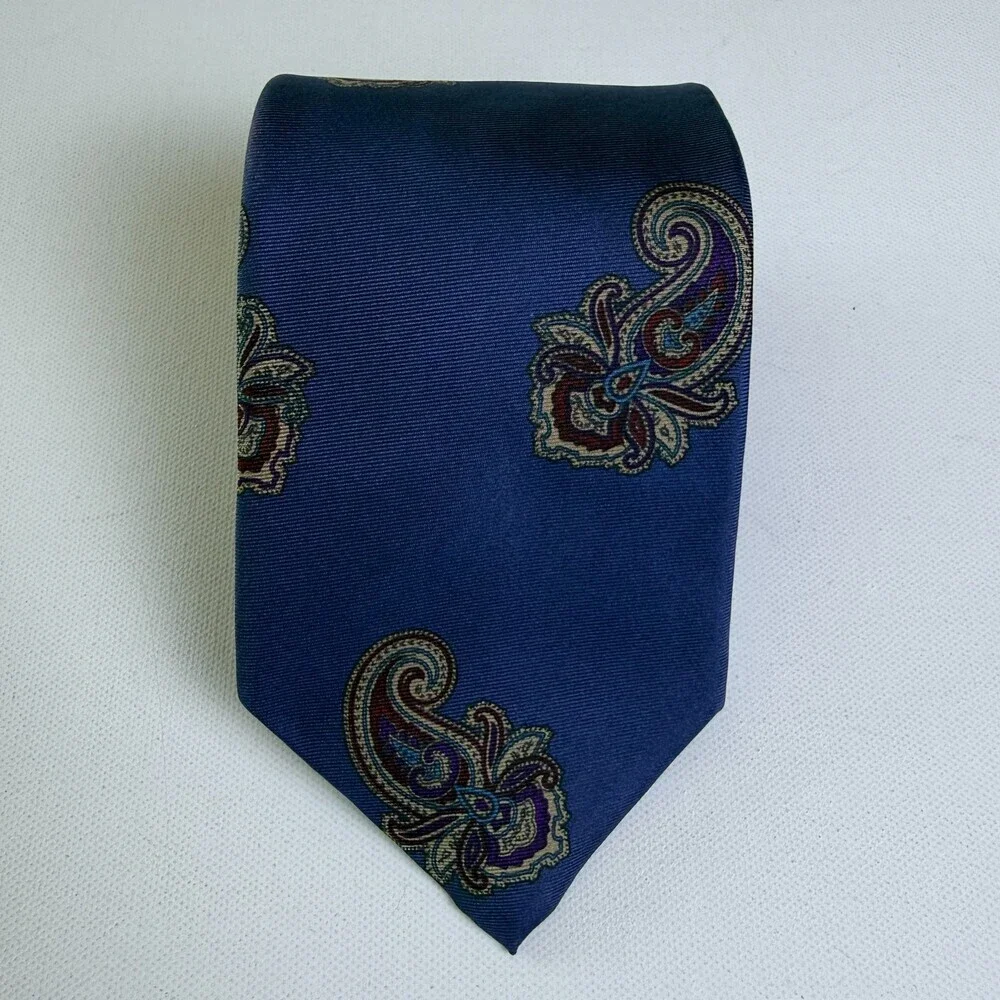 VTG Mallory & Church London Pure Italian Silk Men's Neck Tie Navy Blue Paisley